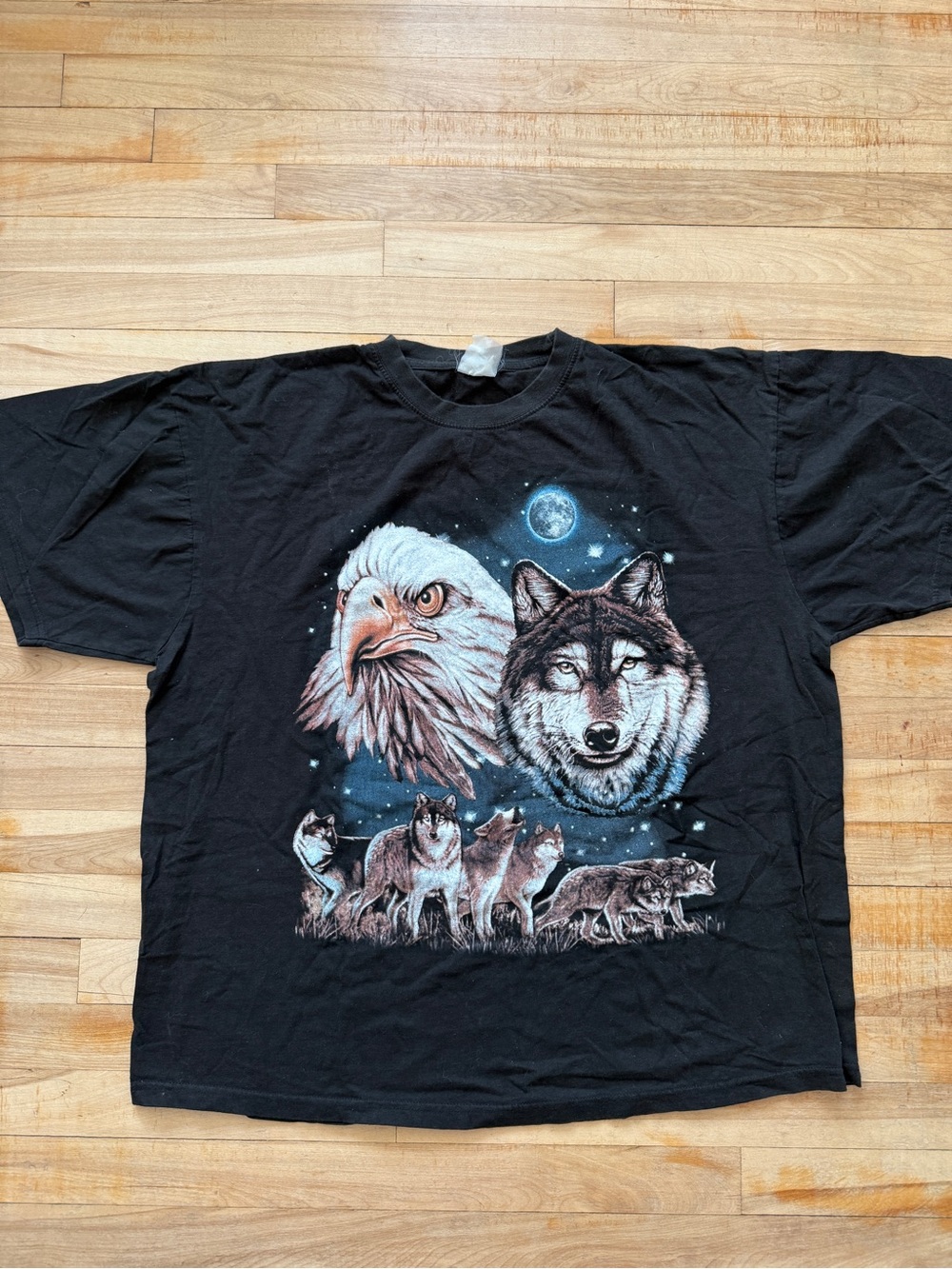 Vintage Cotton T-Shirt w/ Eagle & Wolves